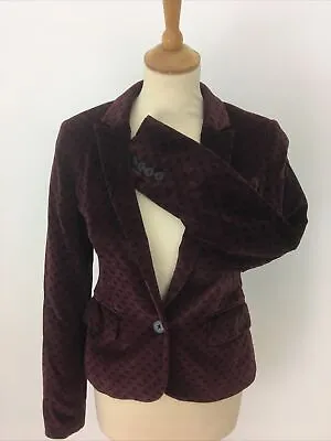 Jack Wills Womens Burgundy Velvet Blazer With Floral Pattern Size 8UK Lady Dandy • £22.50