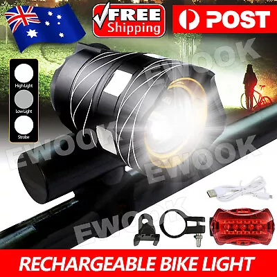 15000LM Bike Light LED USB Back Front Headlight Rechargable Bicycle Waterproof • $14.95