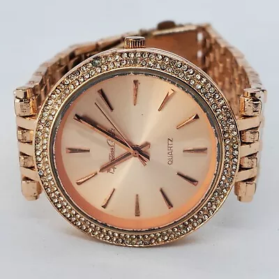 38MM Montres Carlo Women's Watch Studded Bezel Rose Gold 6  Wrist New Battery • $15.85