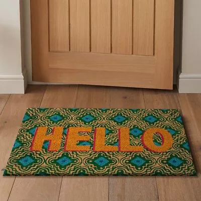 Hello Door Mat Doormats Non Slip Natural Coir Indoor Outdoor Home Backdoor Rug • £19.99