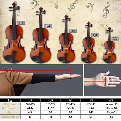 4/4 3/4 1/2 1/4 1/8 Size Acoustic Violin Set W/ Case Bow Rosin For Beginner • $62.99