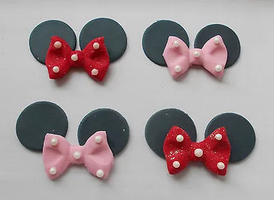 Edible Sugar Icing Minnie Mouse Bows Ears Pink Red Disney Theme Cup Cake Toppers • £4.15