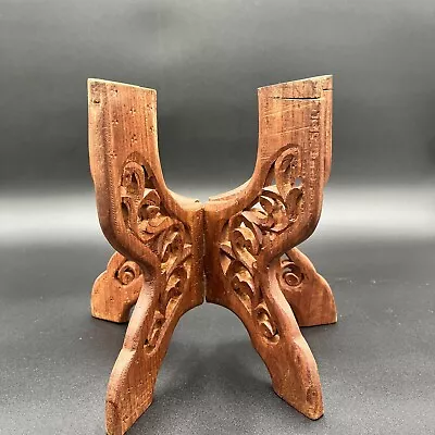 Vintage Hand Carved Teak Wood Folding Plant Bowl Display Stand 9” Tall • $19.99