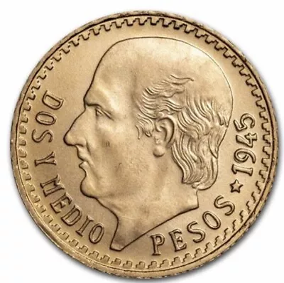 1945 MEXICO 2 PESOS  DOS  Pesos  GOLD COIN UNC. 0.0482 Oz. .900 Fine Gold • $150