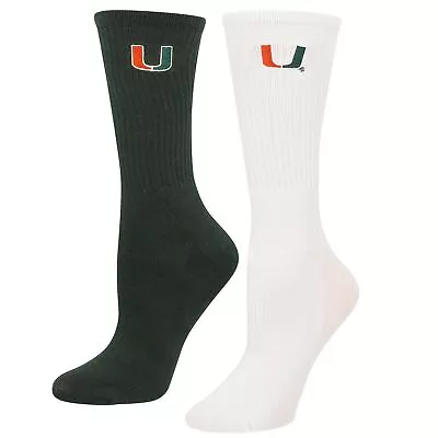 Women's ZooZatz Green/White Miami Hurricanes 2-Pack Quarter-Length Socks • $19.99