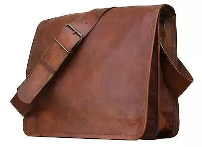 Men's Genuine Vintage Leather Messenger Large Laptop Briefcase Satchel Brown Bag • $59.40