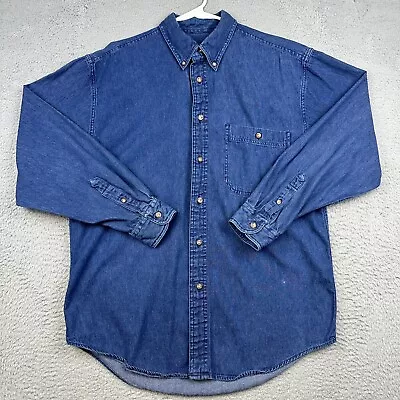 Vintage Eddie Bauer Shirt Mens Medium Blue Chambray Button Up Black Label Cowboy • $18.35