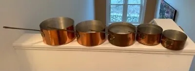 Vintage French Copper Saucepans Set Of 5.  Made ByTournus In France Tin Lining • $601.47