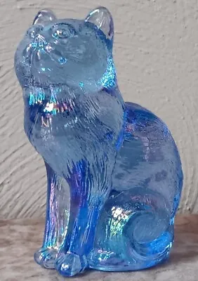 Blue Carnival Solid Glass Sitting Cat Kitty Kitten - Mosser USA • $34.99