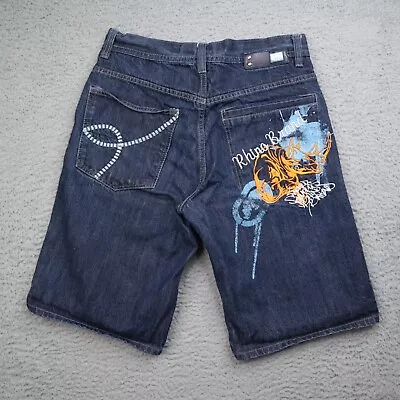 Ecko Unltd Jean Shorts Mens 32 Baggy Skater Jorts Embroidered Rhino Y2K VTG • $44.99