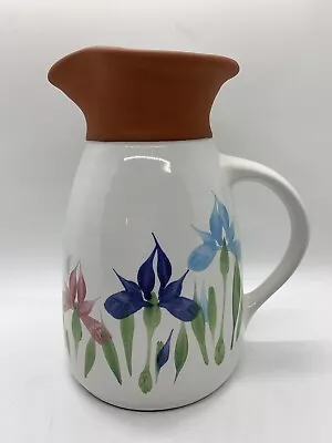 1993 Large Emerson Creek Art Pottery Pitcher Bedford Virginia Studio Iris Flower • $23.45