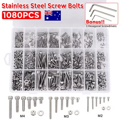 M2 M3 M4 M5 304 Stainless Steel Screws Kit Hex Head Cap Socket Metric Nuts Bolts • $20.45