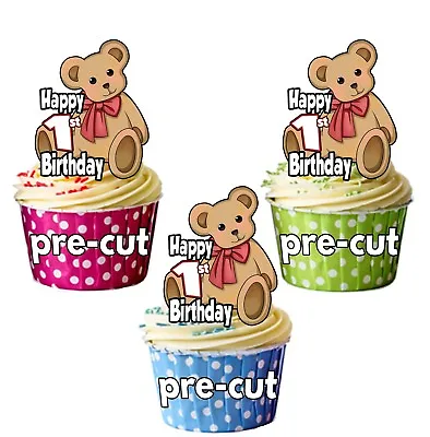 PRECUT Teddy Bear Teddies 12 Cup Cake Toppers Birthday Party Decorations ANY AGE • £3.75