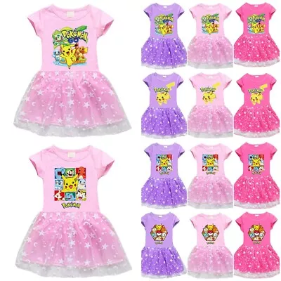 Cartoon Pikachu Girls Princess Dress Party Mesh Tutu Skirts Birthday Gift • $19.59