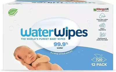 WaterWipes Original Plastic Free Baby Wipes 720 Count (12 Packs) 99.9% Water B • £16.99