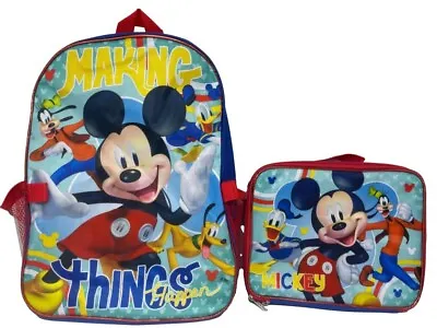 Mickey Mouse Disney Little Boys Blue School Backpack Lunch Box Book Bag Set Kids • $23.99