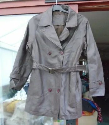 Ladies Vintage Kit Soft Leather Double Breasted Trench Coat Size 10 Brown • £17.50