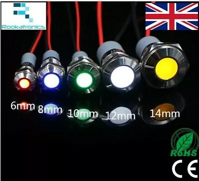 Round LED Waterproof 6mm 8mm 10mm 12mm 14mm 5V 12V 24V 220V Red White Blue • £4.99