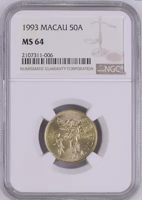 1993 Macau 澳門 Portuguese China 50 Avos 伍 毫 NGC MS 64 Pataca Rare Coin • $60