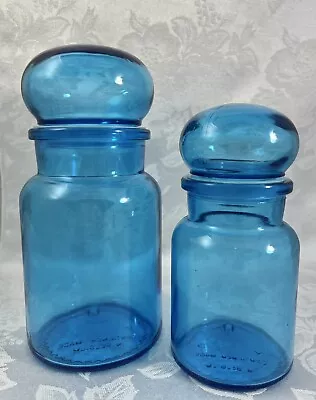 Vintage Blue Glass Container Apothecary Bottle Jar Set MCM Made In Belgium • $21.59