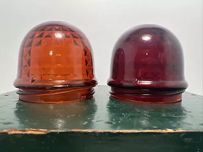 Vintage Red & Amber Glass Dome Tail Light Cover Car Truck Trailer Free Shipping • $17.98