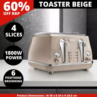 $158.99 • Buy Delonghi Icona Metallics 4 Slice Toaster Beige CTOT4003BG