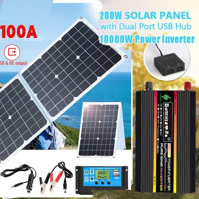 220V 10000W Solar Panel Kit Complete Solar Power Generator 100A Home Grid System • £179.99