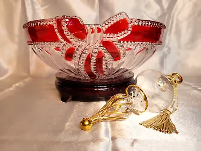 Mikasa  Celebrations  Crystal Hostess Serving Bowl Ruby Ribbon Collection W/ Box • $39.95