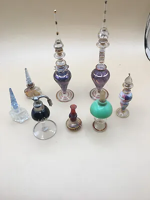 Vintage Set Of  8 Blown Glass Miniature Perfume Bottles & Lamps • $34