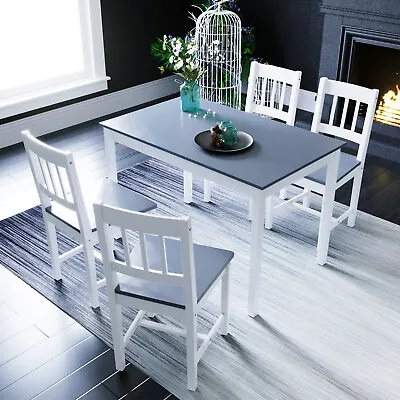 £162.83 • Buy Grey Dining Table And 4 Chairs Set Classic Solid Wooden Kitchen Home Furniture