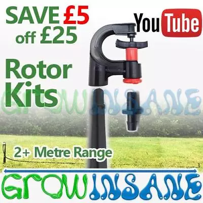 Garden Micro Irrigation Rotor Spray Mini Watering Sprinkler In 30cm Stake Kit • £6.99