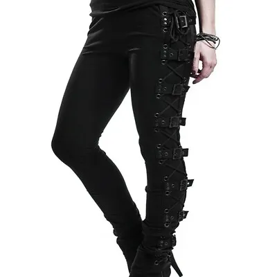 Fashion Women's Gothic Trousers Side Lace Up Leggings Black Skinny Pants Trouser • £28.40