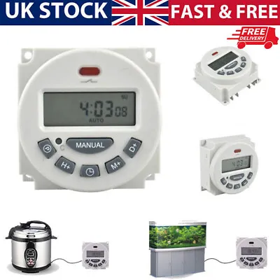 12V LCD Digital Clock Programmable Control Power Timer Switch Relay + Crimps UK • £8.35