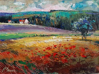 MARK BRAVER (1958-) Oil On Canvas Landscape With Flowers Field Signed • $565