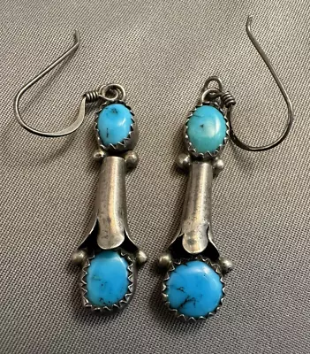 Sweet VNTG Unmarked Navajo Earrings Sterling Silver Blue Turquoise • $59