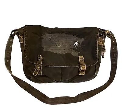 FOSSIL Messenger Crossbody Canvas  Bag Travel Laptop Zip Pocket 19”X13” • $24.99