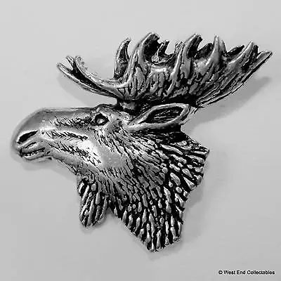 Moose Elk Caribou Head Pewter Pin Brooch -British Hand Crafted- Canada Reindeer • $9.32