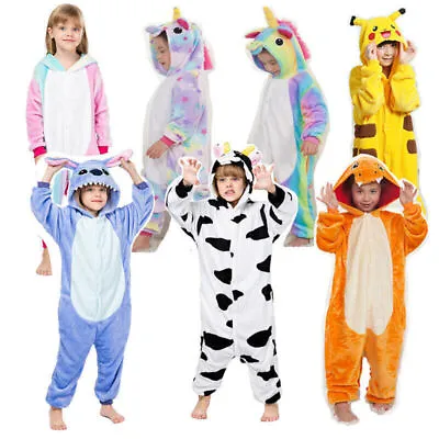 Kids Cartoon Pajamas Flannel Sleepsuit Hoodie Cosplay Party Xmas Gifts • $34.86
