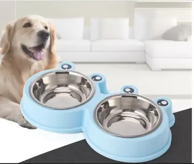 £6.59 • Buy Pet Double Bowls, Dog Puppy Twin Steel Bowls, Animal Cat Food Water Feeding Dish