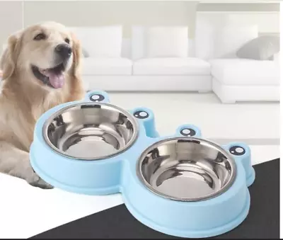 £6.79 • Buy Pet Double Bowls, Dog Puppy Twin Steel Bowls, Animal Cat Food Water Feeding Dish