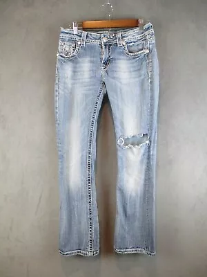 Miss Me Jeans Womens 30 X 31 Blue Boot Cut Sequin Embroidered Stretch Distressed • $19.95