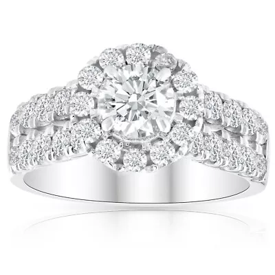 2 1/2 Ct Halo Round Diamond Double Row Engagement Ring 10k White Gold • £2232.33