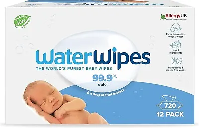 WaterWipes Original Plastic Free Baby Wipes 720 Count (12 Packs) 99.9% Water B • £15