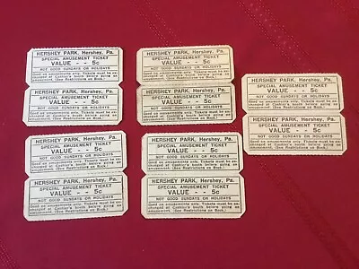 (10) Vintage Hershey Park Hershey PA Special Amusement Tickets  Value 5 Cents • $1.99