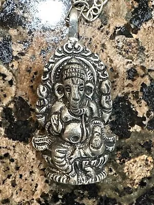 GANESHA NECKLACE 2.25  Large Pendant 18  Chain Hindu Elephant God Ganesh Metal • $8.94