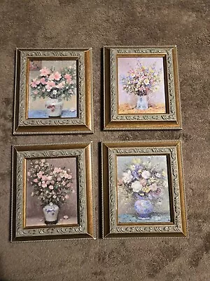 Vintage Set Of 4 Textured Flower Prints By Marcel Dyf Framed Wall Art 6”x 7” • $35.75