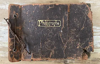 Vintage Leather Photo Album W/ Snapshots Photographs Babies Children Beach 1930s • $22