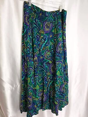 Vintage Skirt Large Paisley Green Multicolor Long Maxi • $14.50