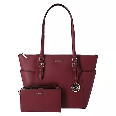 Michael Kors Charlotte Large Top Zip Leather Tote Dark Cherry Leather + Wristlet • $118