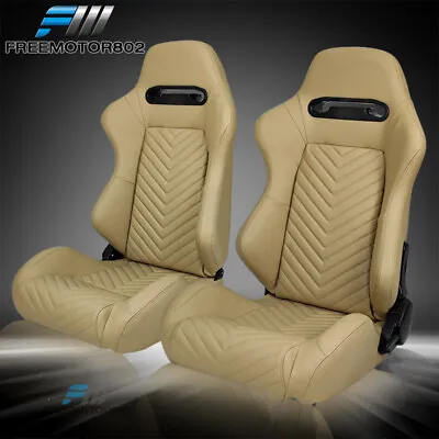 Adjustable Universal Racing Bucket Seats Brown PU Pair & 2 Dual Sliders • $349.99